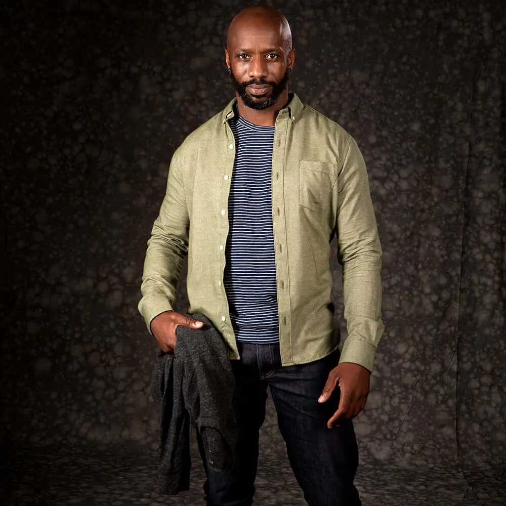 McCOY Brushed Cotton Long Sleeve Shirt in Olive Melange (Size XXL Available)
