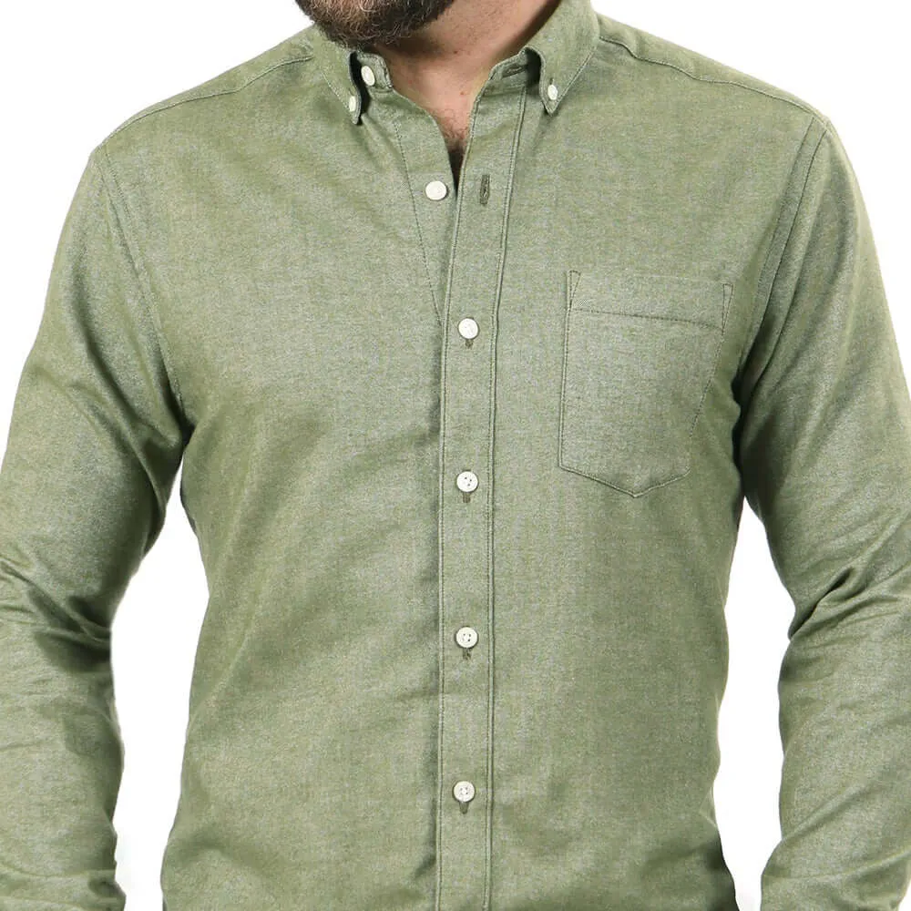 McCOY Brushed Cotton Long Sleeve Shirt in Olive Melange (Size XXL Available)