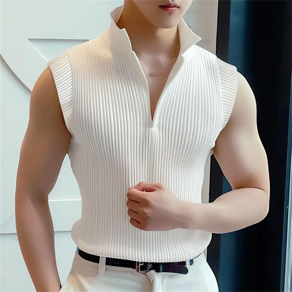 Men Tank Tops Solid Color V Neck Sleeveless Streetwear Male Vests