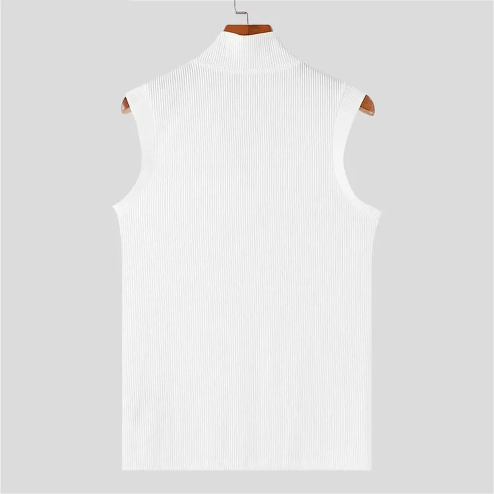 Men Tank Tops Solid Color V Neck Sleeveless Streetwear Male Vests