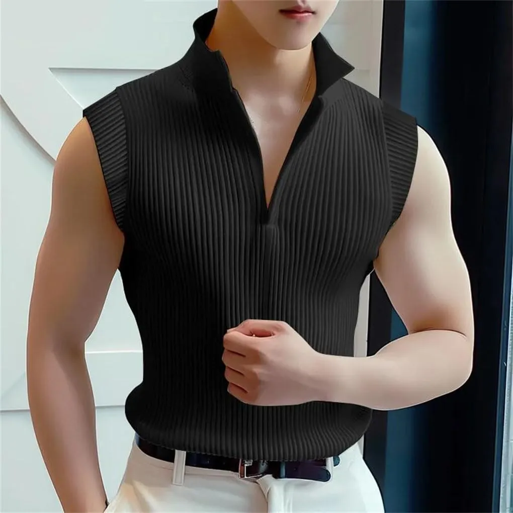 Men Tank Tops Solid Color V Neck Sleeveless Streetwear Male Vests