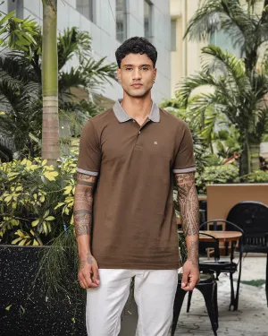 Men's Brown Pure Cotton Polo T-Shirt