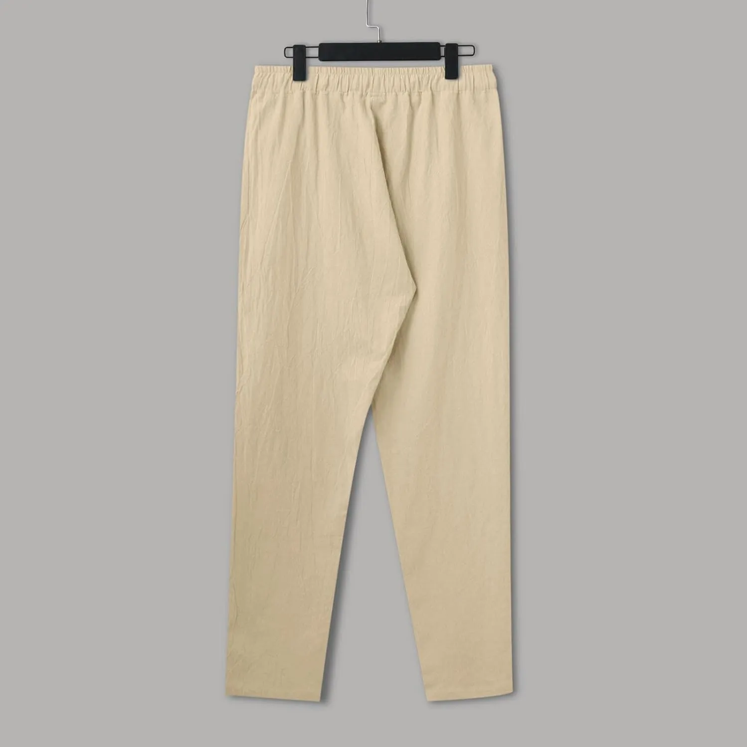 Men's Casual Linen Pants Loose Fit Elastic Drawstring Waist Straight Legs Summer Yoga Beach Long Pants 2024