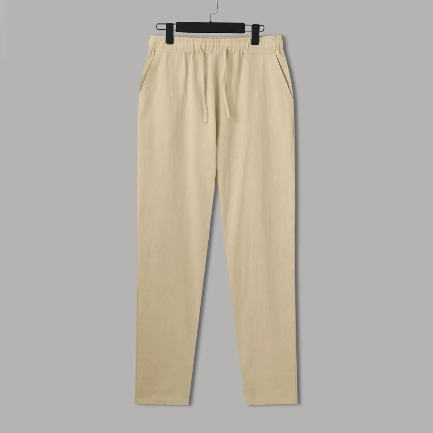 Men's Casual Linen Pants Loose Fit Elastic Drawstring Waist Straight Legs Summer Yoga Beach Long Pants 2024