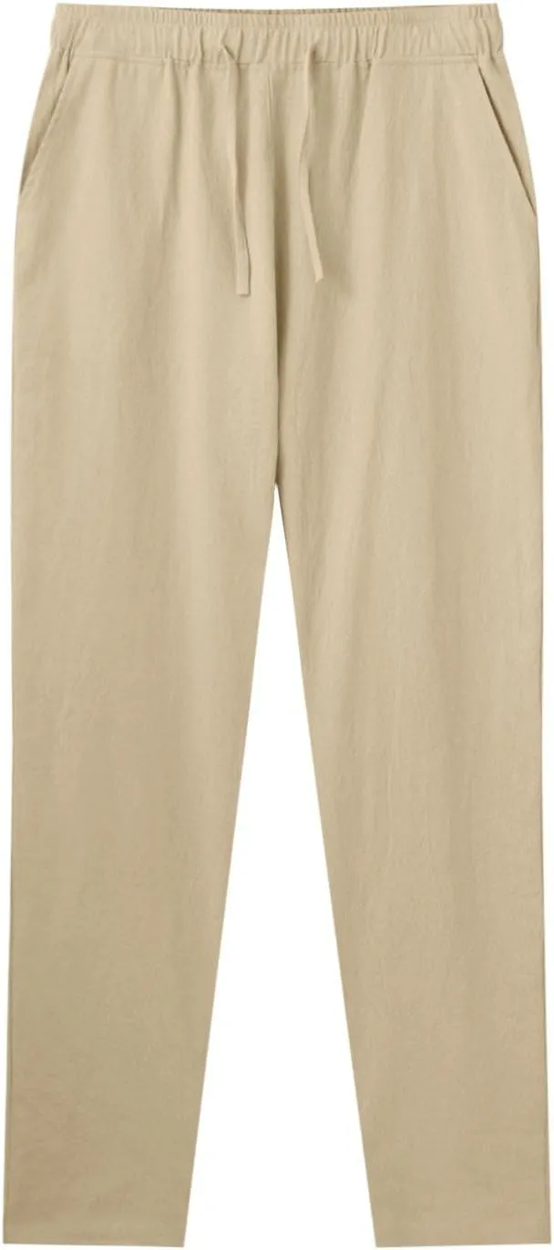 Men's Casual Linen Pants Loose Fit Elastic Drawstring Waist Straight Legs Summer Yoga Beach Long Pants 2024