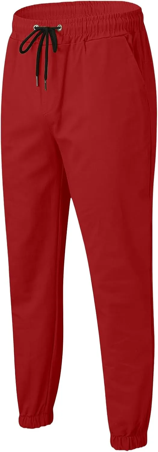 Men's Chino Cargo Pants Hiking Twill Drawstring Pant Solid Color Jogging Sweatpants Slim Fit Simple Fitness Sweatpant