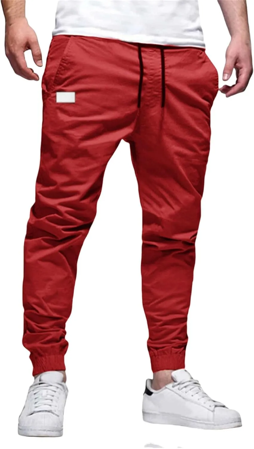 Men's Chino Cargo Pants Hiking Twill Drawstring Pant Solid Color Jogging Sweatpants Slim Fit Simple Fitness Sweatpant