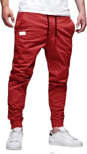 Men's Chino Cargo Pants Hiking Twill Drawstring Pant Solid Color Jogging Sweatpants Slim Fit Simple Fitness Sweatpant