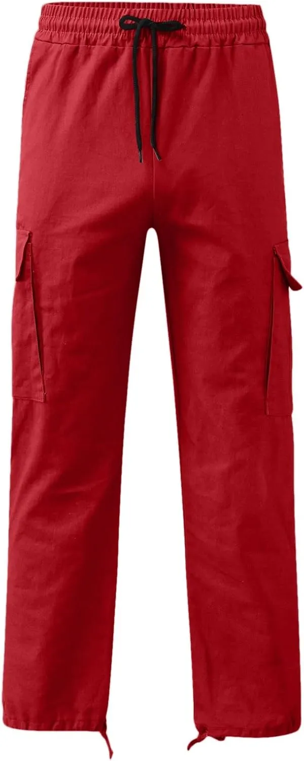 Mens Drawstring Cargo Pants Casual Stretch Waist Sweatpants Running Athletic Tactical Trousers Hiking Pants with Pockets