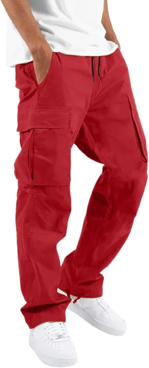 Mens Drawstring Cargo Pants Casual Stretch Waist Sweatpants Running Athletic Tactical Trousers Hiking Pants with Pockets