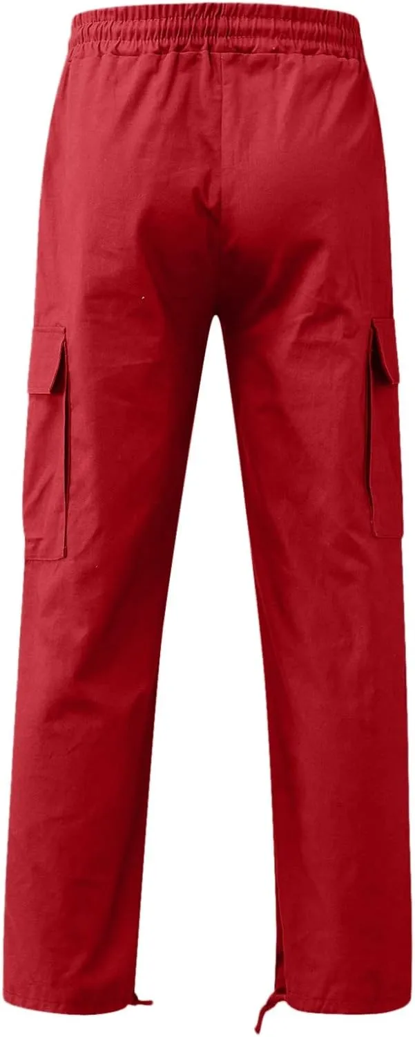 Mens Drawstring Cargo Pants Casual Stretch Waist Sweatpants Running Athletic Tactical Trousers Hiking Pants with Pockets