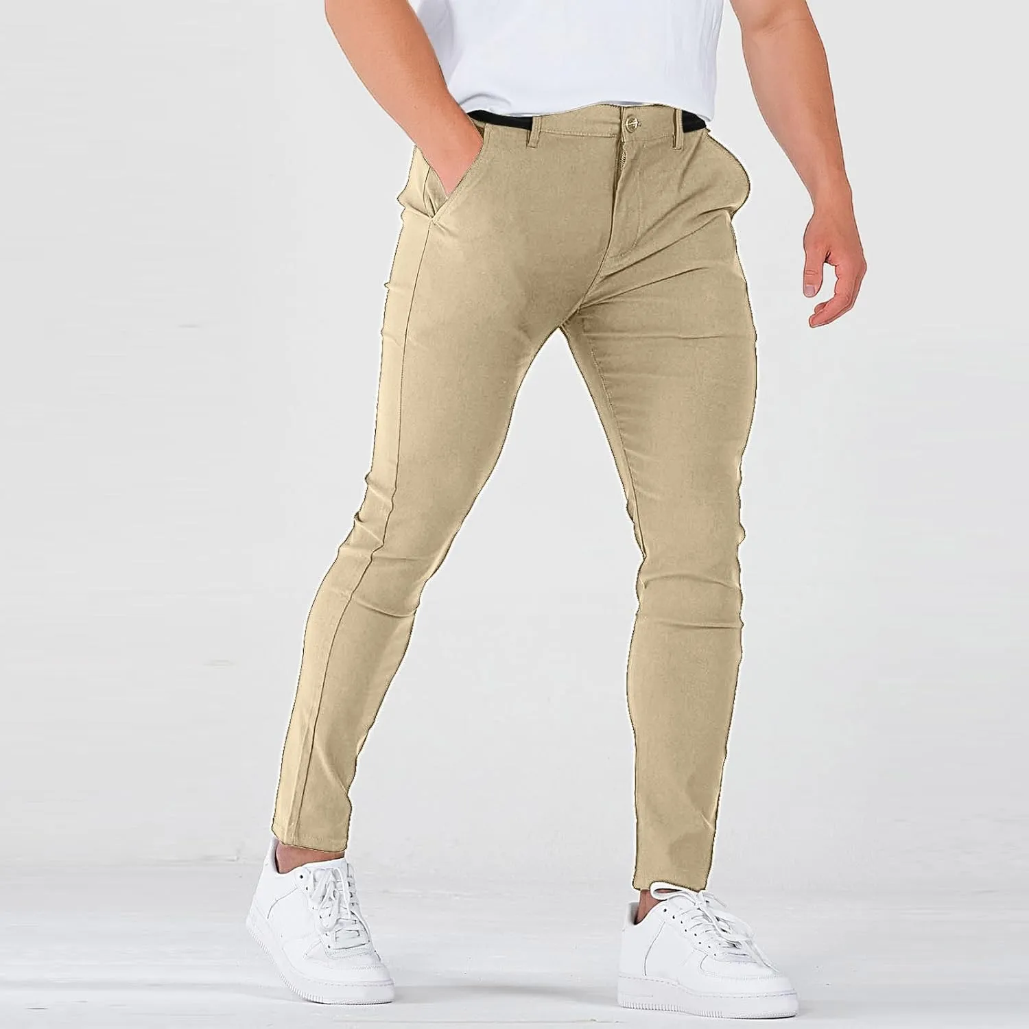Mens Dress Pants Slim Fit Stretch Golf Pants with Pockets Tapered Lightweight Business Elastic Waist Chino Pants