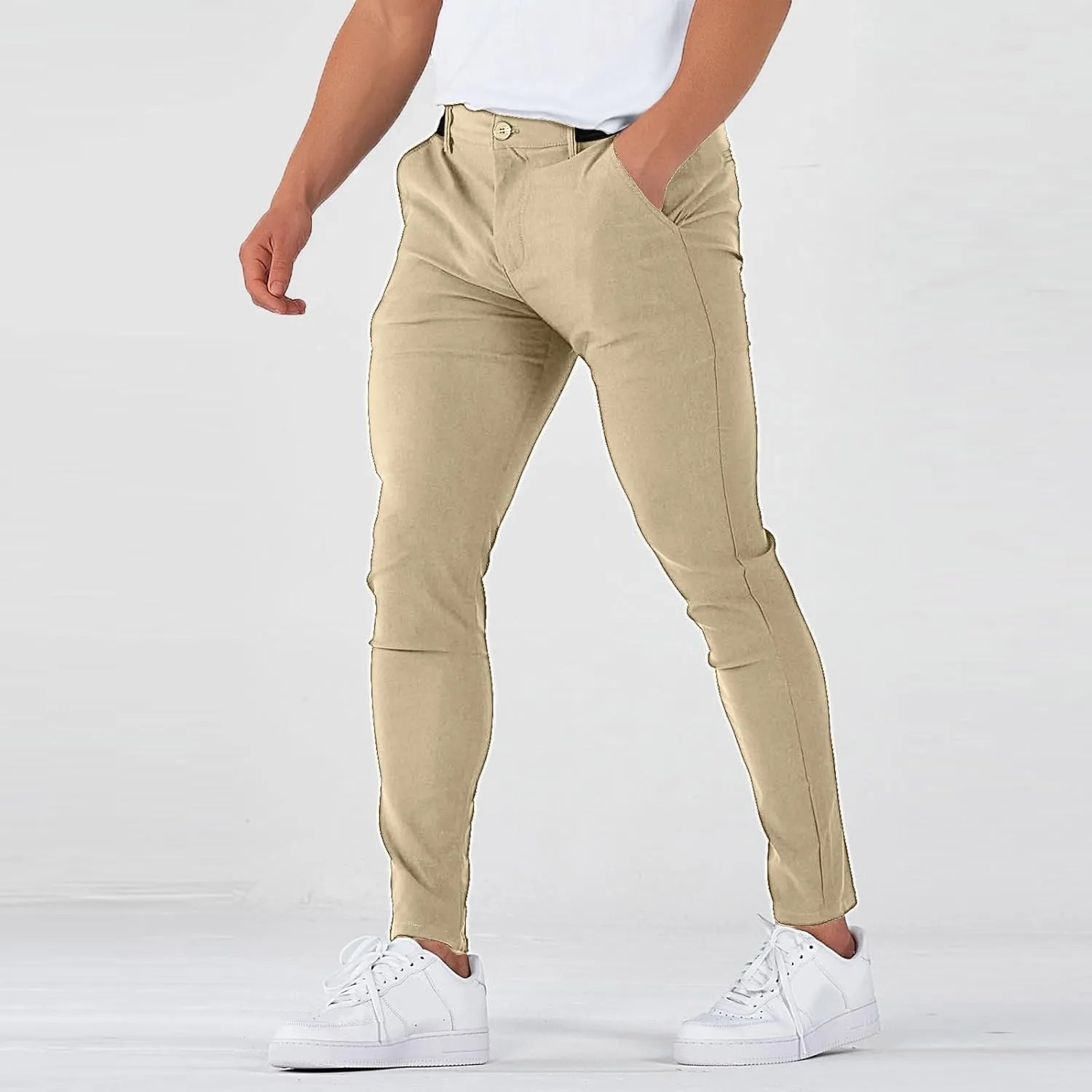Mens Dress Pants Slim Fit Stretch Golf Pants with Pockets Tapered Lightweight Business Elastic Waist Chino Pants