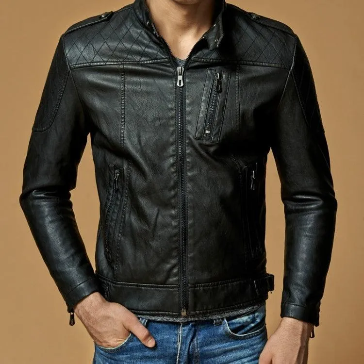 Men's Plus Size Coffee Velvet Motorcycle Jacket
