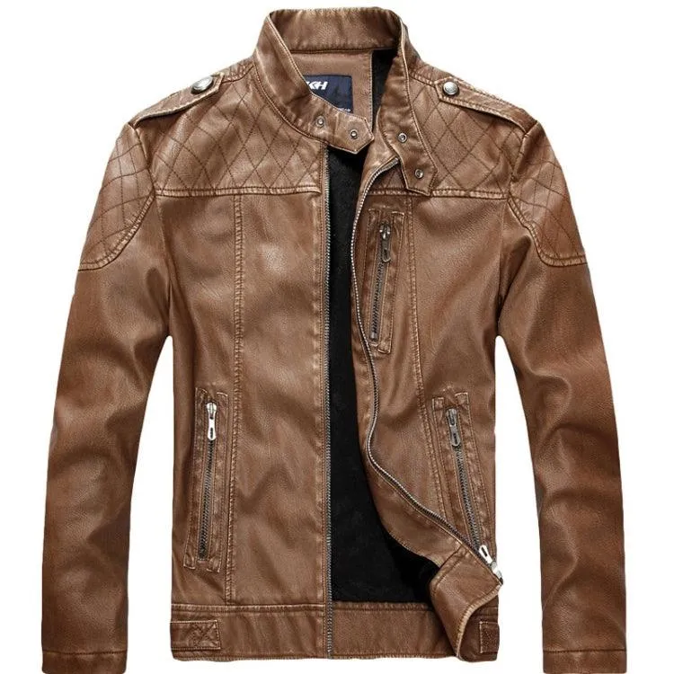 Men's Plus Size Coffee Velvet Motorcycle Jacket