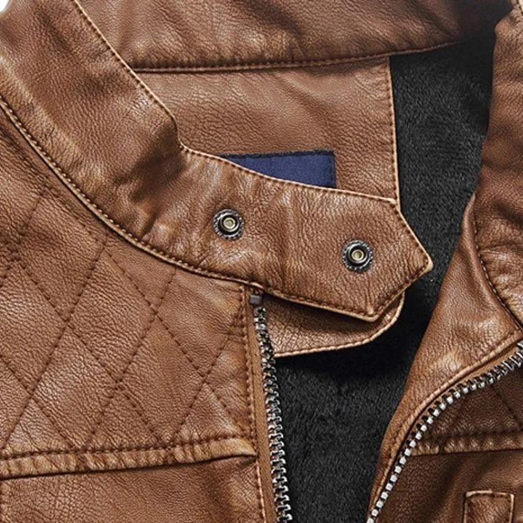 Men's Plus Size Coffee Velvet Motorcycle Jacket