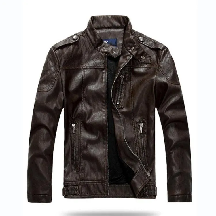 Men's Plus Size Coffee Velvet Motorcycle Jacket