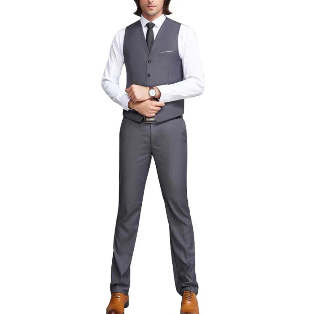 Men's Slim Fit Single Breasted Vest Grey