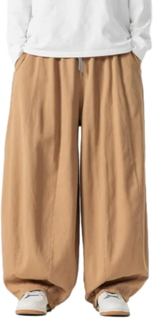 Mens Wide Leg Palazzo Pants Casual Lounge Oversized Jogging Harem Pants Drawstring Loose Beach Trousers with Pockets