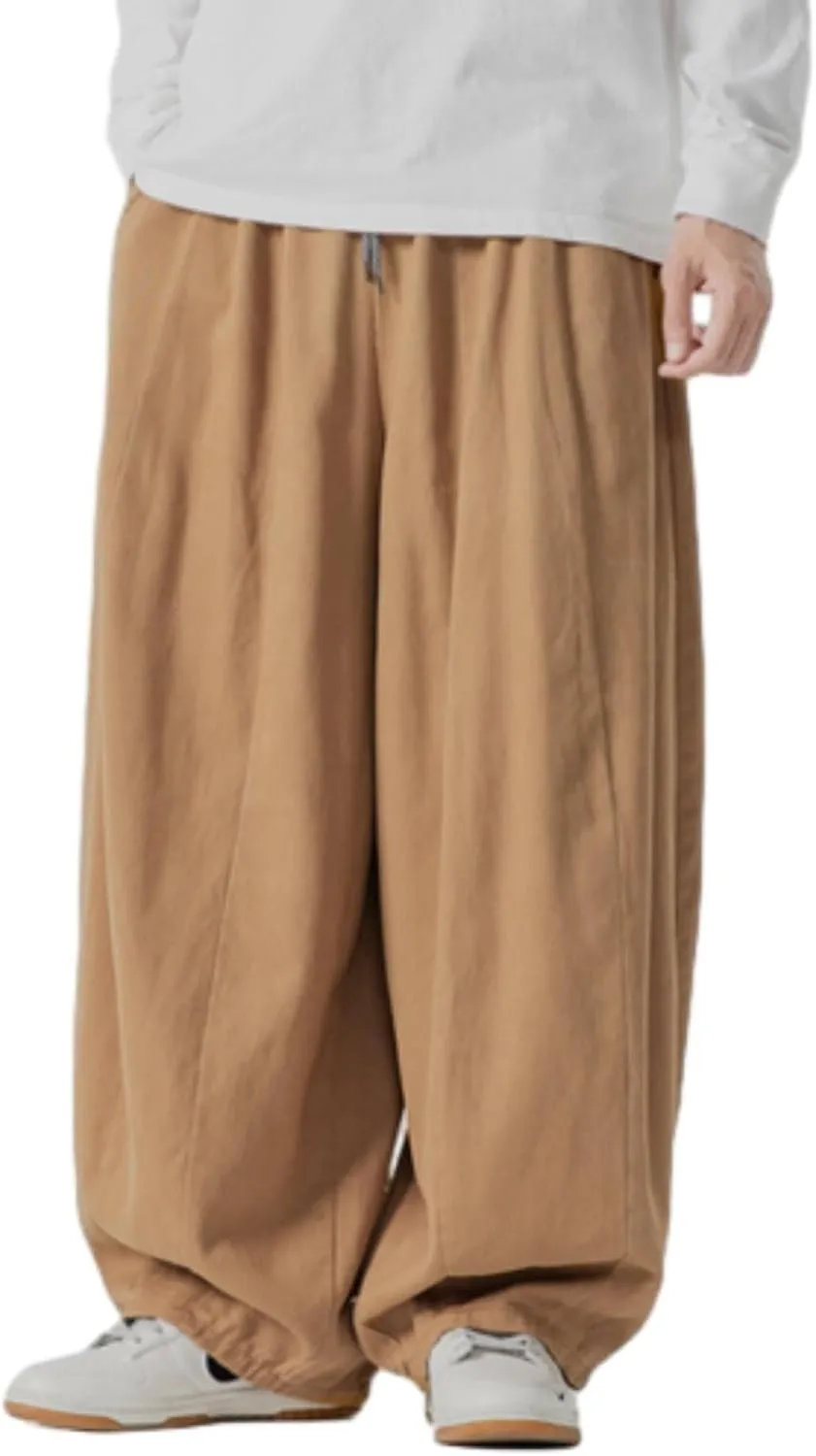 Mens Wide Leg Palazzo Pants Casual Lounge Oversized Jogging Harem Pants Drawstring Loose Beach Trousers with Pockets