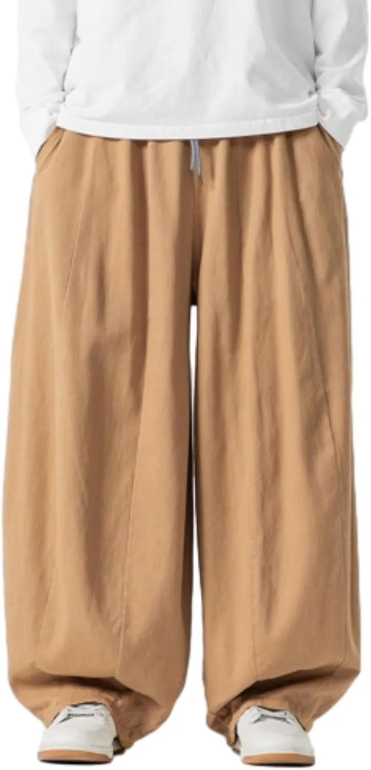 Mens Wide Leg Palazzo Pants Casual Lounge Oversized Jogging Harem Pants Drawstring Loose Beach Trousers with Pockets