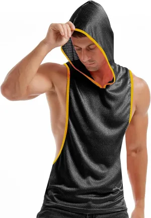 Men's Workout Hooded Tank Tops Bodybuilding Muscle Cut Off T Shirt Sleeveless Gym Hoodies