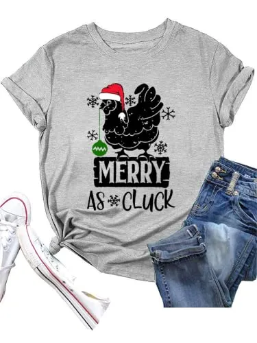 Merry As Cluck Tees Women Chicken Christmas T-Shirts