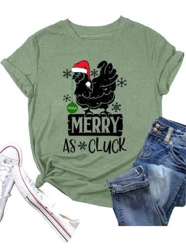 Merry As Cluck Tees Women Chicken Christmas T-Shirts