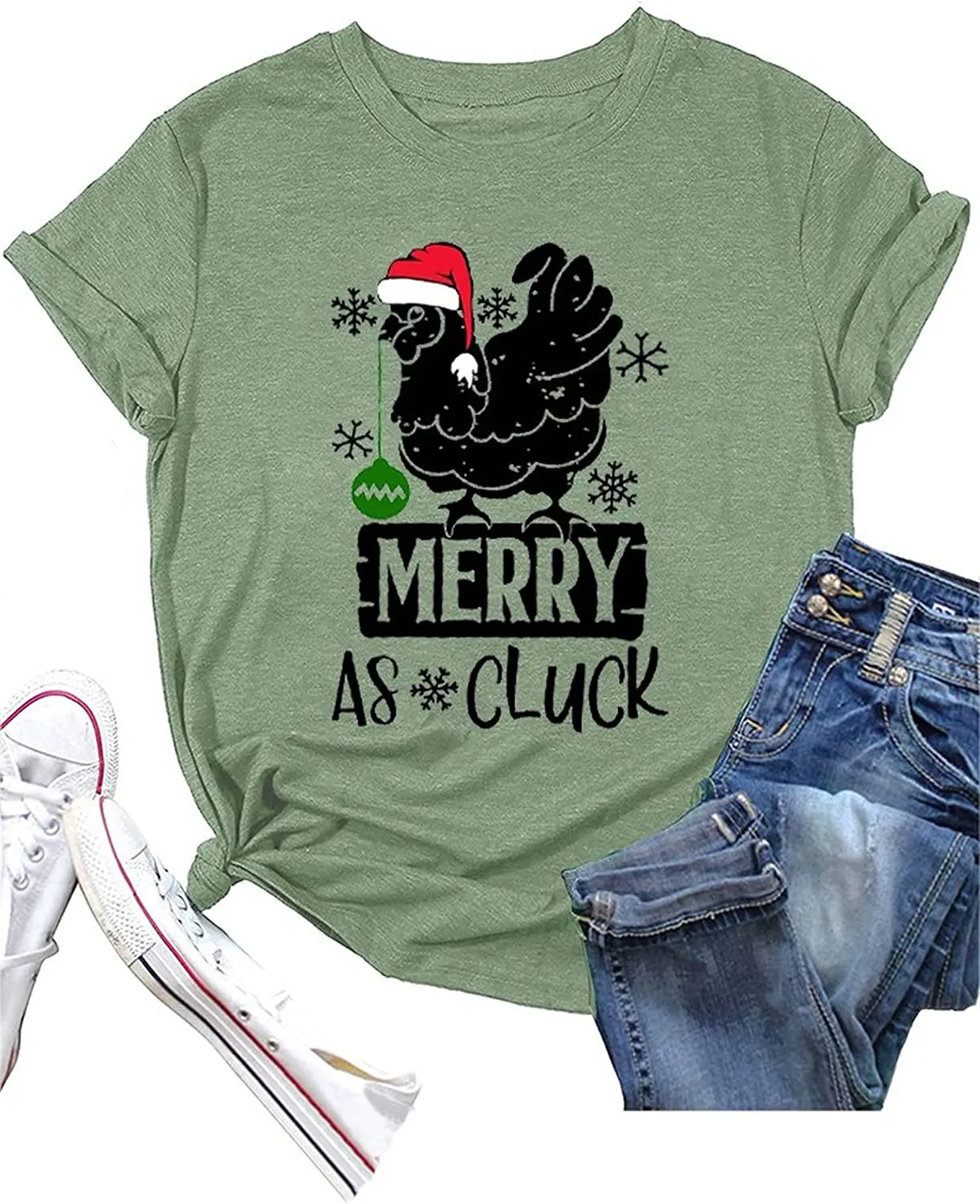 Merry As Cluck Tees Women Chicken Christmas T-Shirts