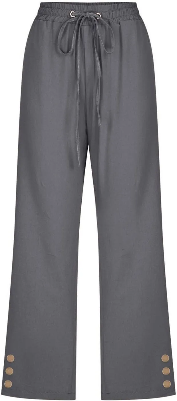midelxp Linen Capri Pants for Women Casual 2024 Summer Drawstring High Waist Lounge Pants Baggy Straight Leg Cropped Trouser