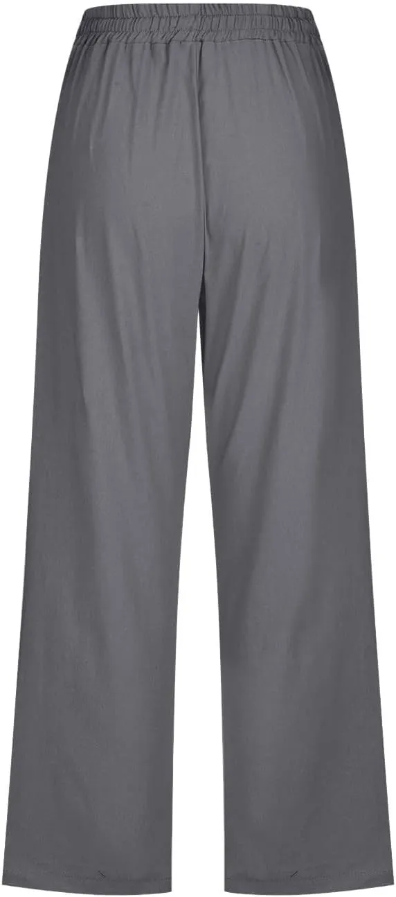 midelxp Linen Capri Pants for Women Casual 2024 Summer Drawstring High Waist Lounge Pants Baggy Straight Leg Cropped Trouser