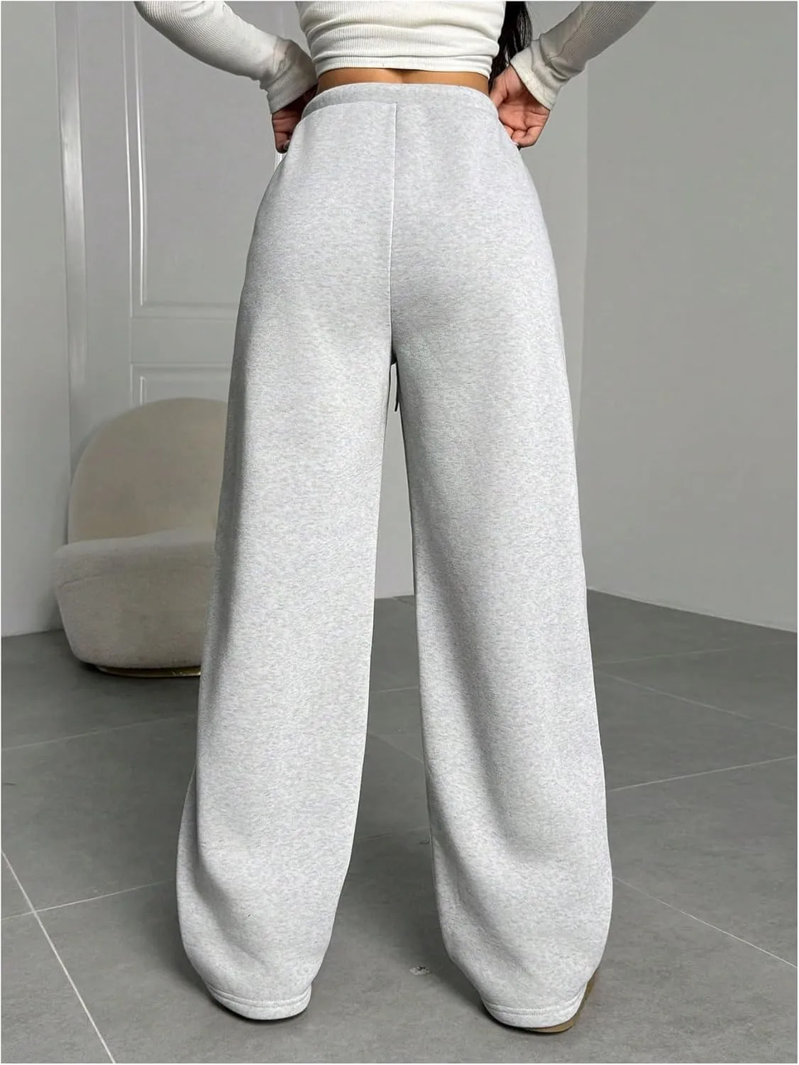 Milumia Women's Wide Leg Sweatpants Elastic High Waist Straight Leg Drawstring Trousers Sweat Pants