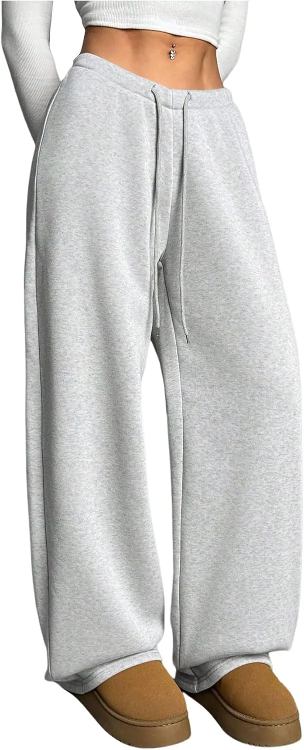 Milumia Women's Wide Leg Sweatpants Elastic High Waist Straight Leg Drawstring Trousers Sweat Pants