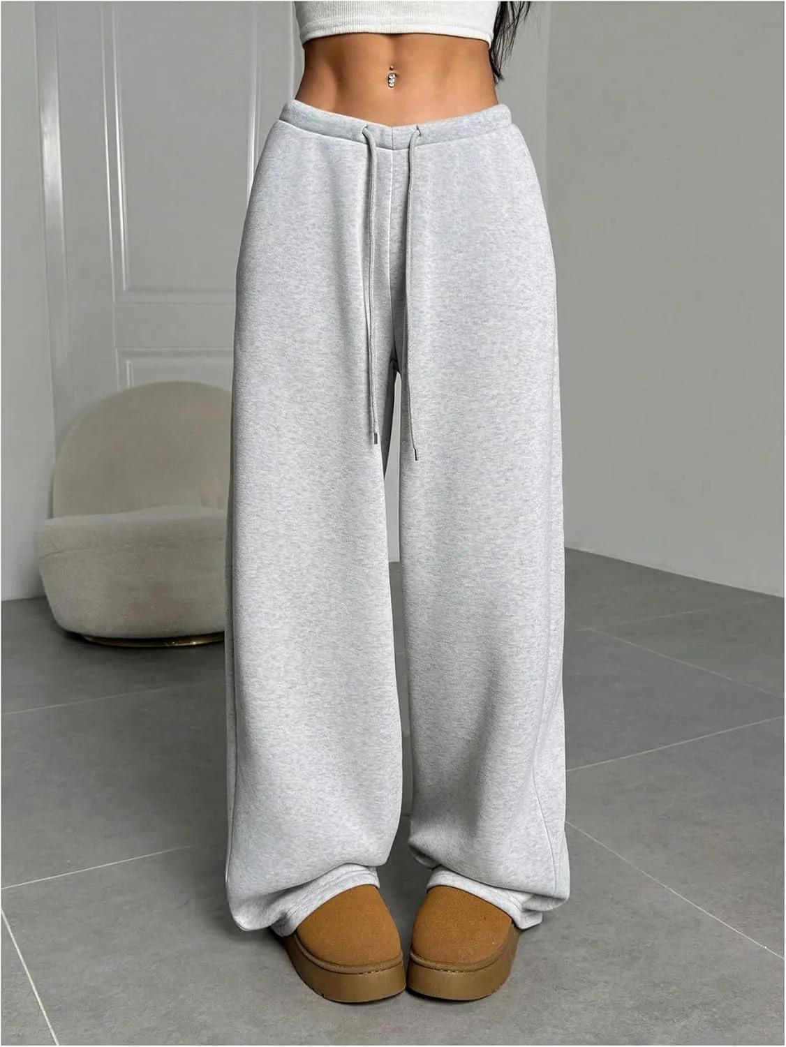 Milumia Women's Wide Leg Sweatpants Elastic High Waist Straight Leg Drawstring Trousers Sweat Pants