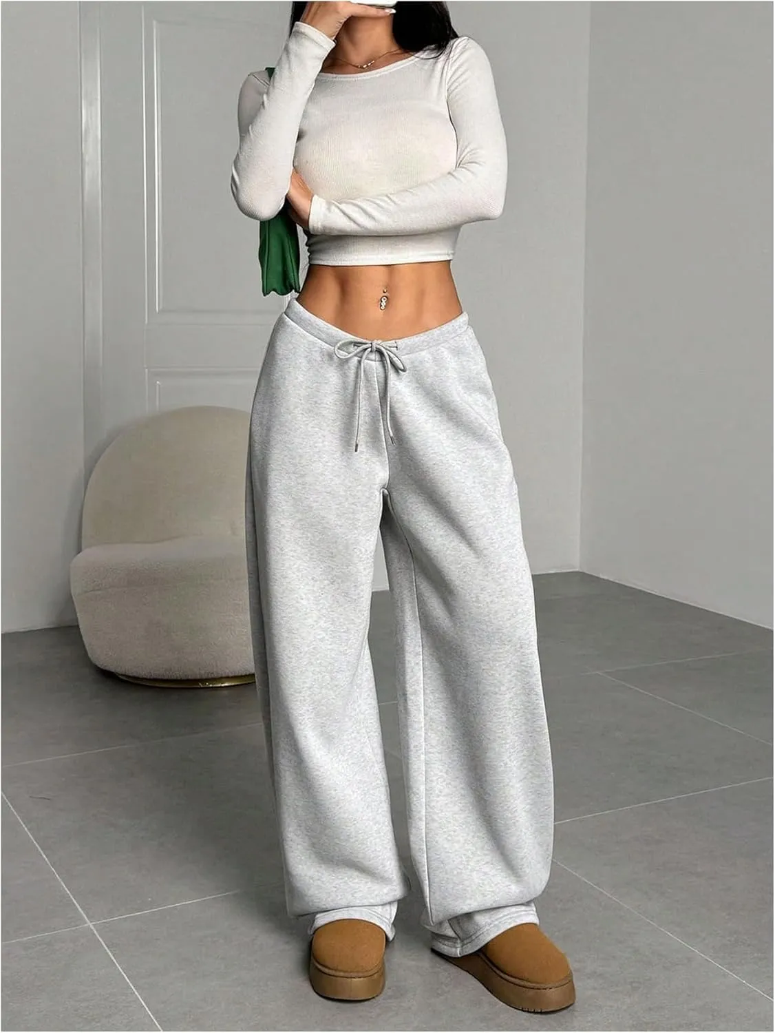 Milumia Women's Wide Leg Sweatpants Elastic High Waist Straight Leg Drawstring Trousers Sweat Pants