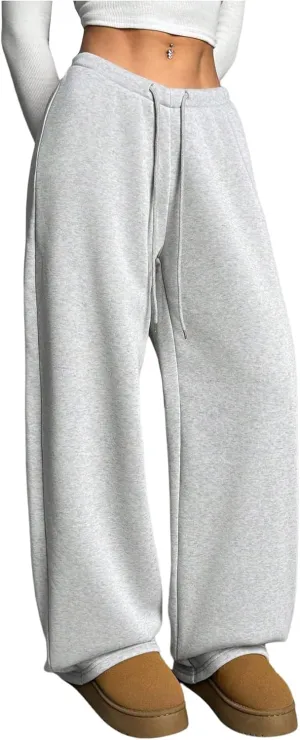 Milumia Women's Wide Leg Sweatpants Elastic High Waist Straight Leg Drawstring Trousers Sweat Pants