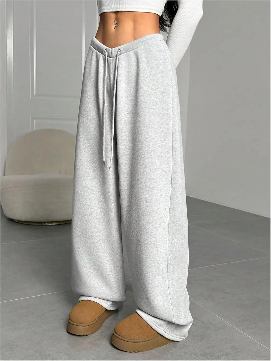 Milumia Women's Wide Leg Sweatpants Elastic High Waist Straight Leg Drawstring Trousers Sweat Pants
