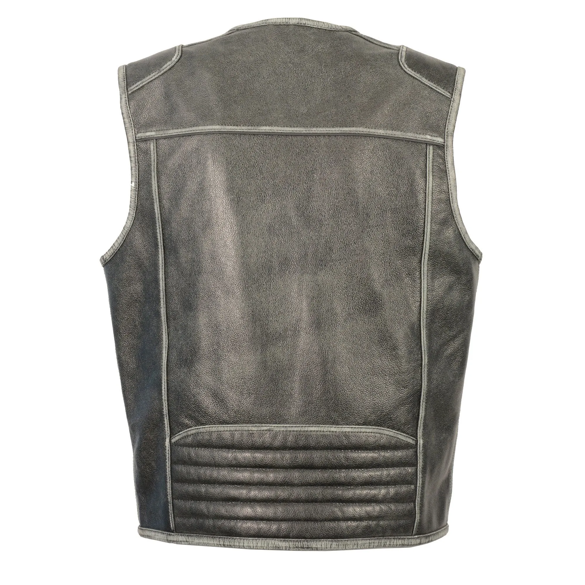 Milwaukee Leather-MLM3536-Men's Vintage Distressed Grey Leather  Vest  with Zipper Front