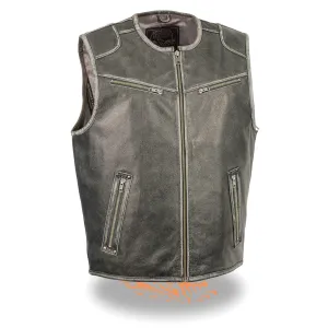 Milwaukee Leather-MLM3536-Men's Vintage Distressed Grey Leather  Vest  with Zipper Front