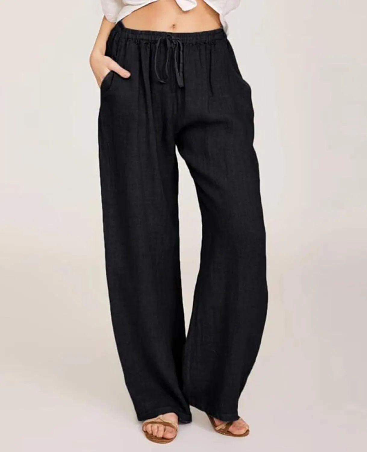 MINTLIMIT Women Linen Palazzo Pants Summer High Waist Beach Lounge Pant Casual Wide Leg Trousers with Pockets