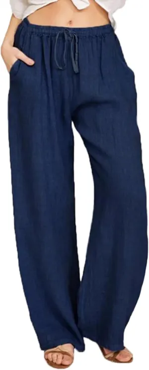 MINTLIMIT Women Linen Palazzo Pants Summer High Waist Beach Lounge Pant Casual Wide Leg Trousers with Pockets