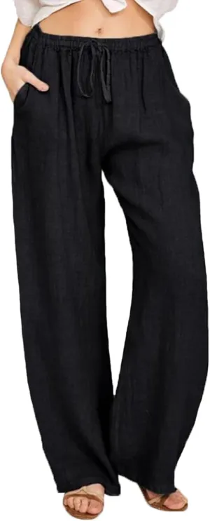 MINTLIMIT Women Linen Palazzo Pants Summer High Waist Beach Lounge Pant Casual Wide Leg Trousers with Pockets