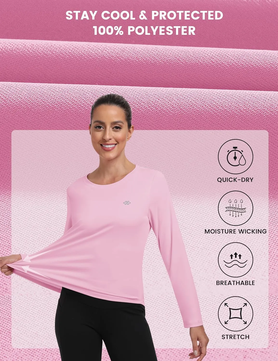 MoFiz Women's UPF 50  Sun Protection Long Sleeve Shirts for Hiking Running Athletic Quick Dry Loose Fit Workout Tops