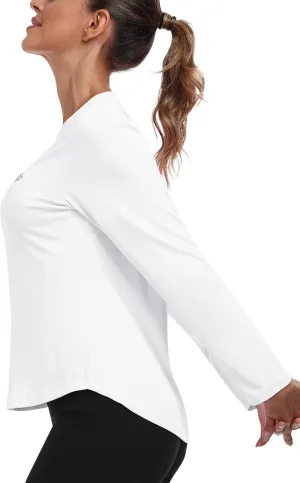 MoFiz Women's UPF 50  Sun Protection Long Sleeve Shirts for Hiking Running Athletic Quick Dry Loose Fit Workout Tops
