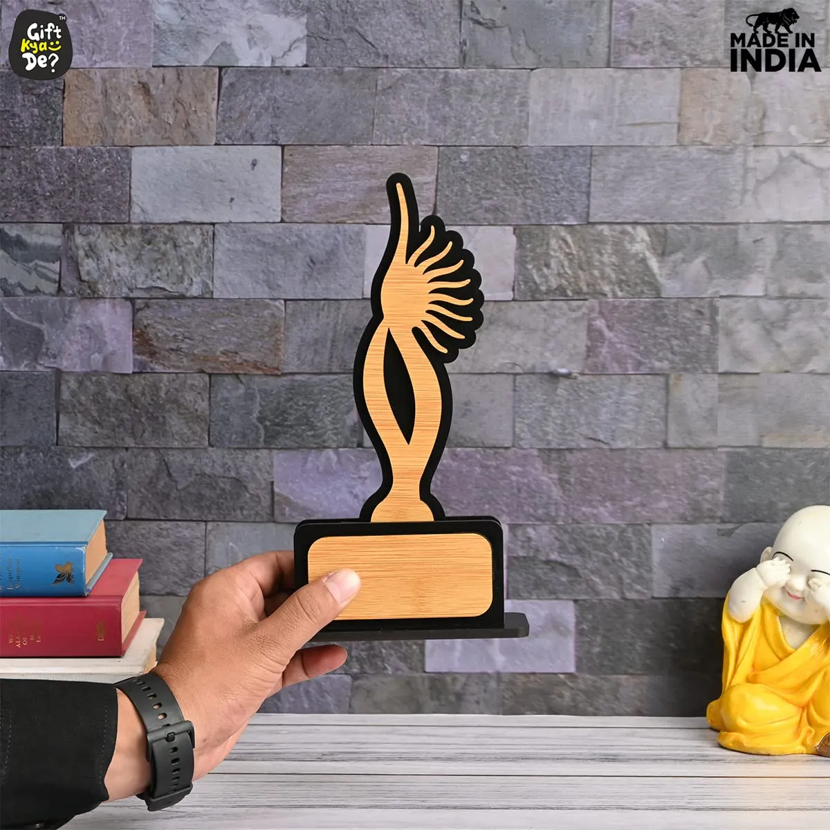 Momento Awards and Trophy for Winner, Beautiful Black and Bamboo Design with Wooden Cutwork, Easy Print and Sticker Paste Your Matter, Eco Friendly Corporate Gifts (Size 10x6)
