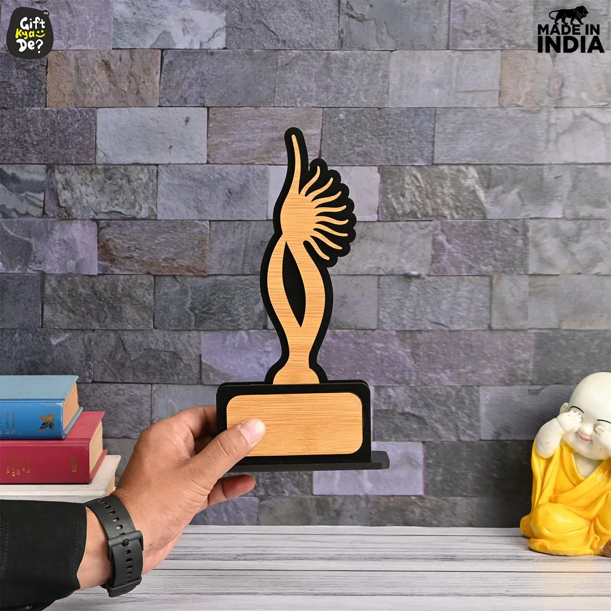 Momento Awards and Trophy for Winner, Beautiful Black and Bamboo Design with Wooden Cutwork, Easy Print and Sticker Paste Your Matter, Eco Friendly Corporate Gifts (Size 10x6)