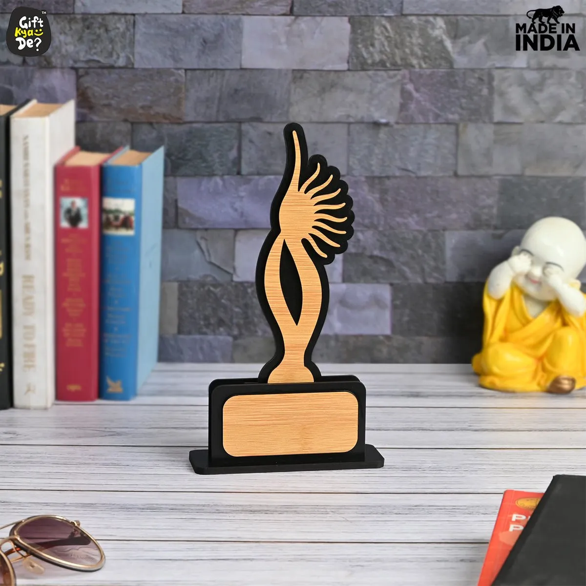 Momento Awards and Trophy for Winner, Beautiful Black and Bamboo Design with Wooden Cutwork, Easy Print and Sticker Paste Your Matter, Eco Friendly Corporate Gifts (Size 10x6)