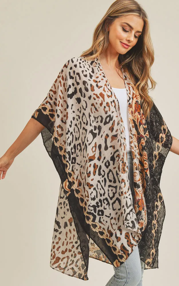 MS0227 Animal & Multi Mixed Print Cover Up Kimono