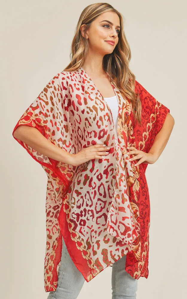 MS0227 Animal & Multi Mixed Print Cover Up Kimono
