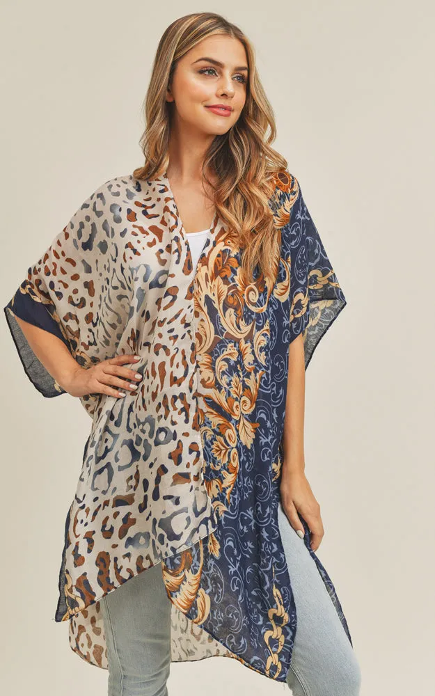 MS0227 Animal & Multi Mixed Print Cover Up Kimono